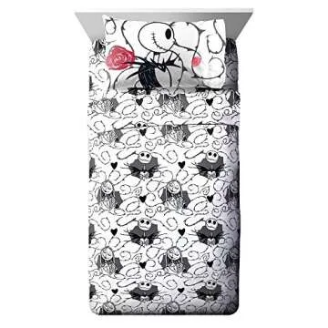 Jay franco Disney Nightmare Before Christmas Moonlight 7 Pc Jay franco Queen Bed Set-Includes Reversible Comforter&Sheet Set-Features Jack&Sally-Super Soft Fade Microfiber-(Official Disney Product)