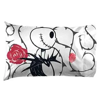 Jay franco Disney Nightmare Before Christmas Moonlight 7 Pc Jay franco Queen Bed Set-Includes Reversible Comforter&Sheet Set-Features Jack&Sally-Super Soft Fade Microfiber-(Official Disney Product)