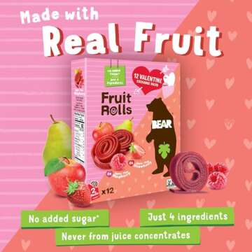 Bear Valentines Day Strawberry & Raspberry Fruit Rolls Variety Pack, 12 Pack (2 Rolls Per Pack) – ...