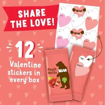 Bear Valentines Day Strawberry & Raspberry Fruit Rolls Variety Pack, 12 Pack (2 Rolls Per Pack) – Gluten Free, Vegan, and Non-GMO – Healthy School And Lunch Snacks For Kids And Adults