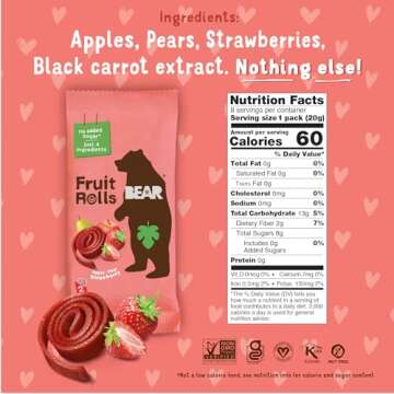 Bear Valentines Day Strawberry & Raspberry Fruit Rolls Variety Pack, 12 Pack (2 Rolls Per Pack) – Gluten Free, Vegan, and Non-GMO – Healthy School And Lunch Snacks For Kids And Adults