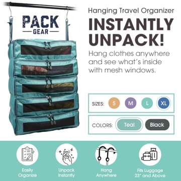 Pack Gear Hanging Suitcase Organizer - Our XL Hanging Luggage Organizer Perfectly Fits Any Suitcase ...