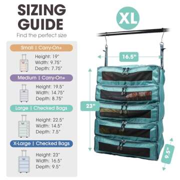 Pack Gear Hanging Suitcase Organizer - Our XL Hanging Luggage Organizer Perfectly Fits Any Suitcase - Our Packing Cubes for Travel Use Mesh Windows to Make Finding Any Outfit Easy (Green, XL)