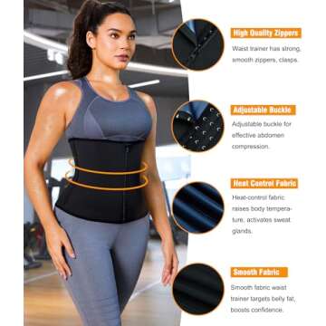 LEINIDINA Womens Waist Trainer Corset with Zipper Sweat Waist Trimmer for Women Workout Belt Corset Shapewear Black
