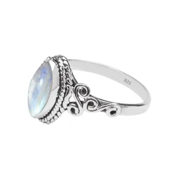 Rubicrafts Rainbow Moonstone Ring - Handmade 925 Silver Beauty