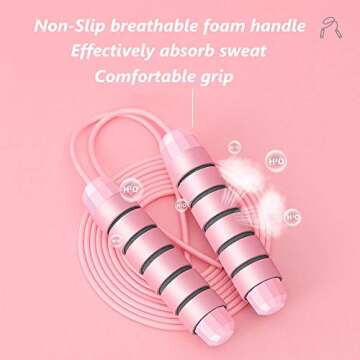 Veemzzz Pink Jump Rope, Memory Foam Handles Tangle-Free with Ball Bearings Rapid Speed Jumping Rope, 9.2ft Adjustable PVC Skipping Rope for Men Women Ladies Girls Kids