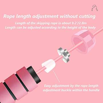 Veemzzz Pink Jump Rope, Memory Foam Handles Tangle-Free with Ball Bearings Rapid Speed Jumping Rope, 9.2ft Adjustable PVC Skipping Rope for Men Women Ladies Girls Kids