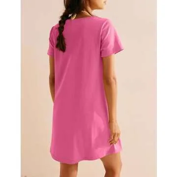 Zontroldy Women's Casual Summer Square Neck Short Sleeve Shift Dress Mini Dresses with Pockets(1380-RoseRed-S)