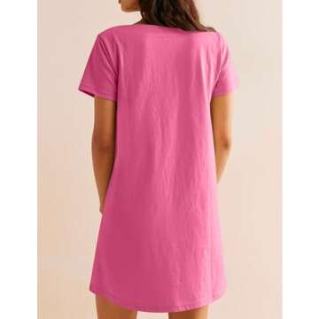 Zontroldy Women's Casual Summer Square Neck Short Sleeve Shift Dress Mini Dresses with Pockets(1380-RoseRed-S)