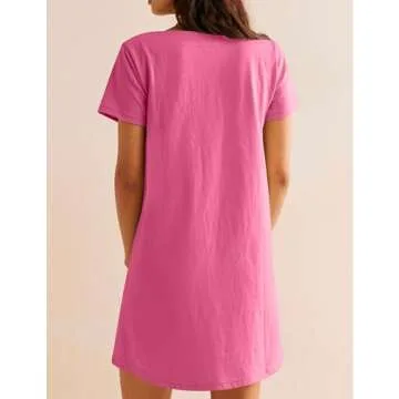 Zontroldy Women's Casual Summer Square Neck Short Sleeve Shift Dress Mini Dresses with Pockets(1380-RoseRed-S)