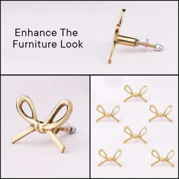Indian Shelf 6 Pieces Brass Gold Bow Drawer Knobs for Kitchen Cabinet Hardware Nursery Door Decorati...