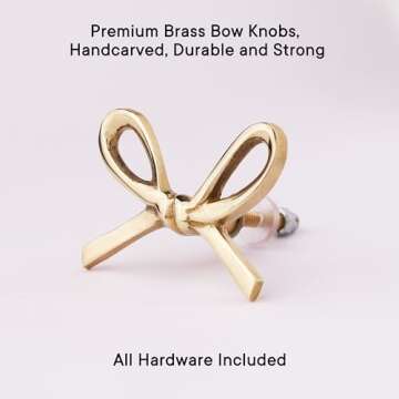 Indian Shelf 6 Pieces Brass Gold Bow Drawer Knobs for Kitchen Cabinet Hardware Nursery Door Decorative Tie Kids Dresser Knobs Pulls Premium Vintage Knob