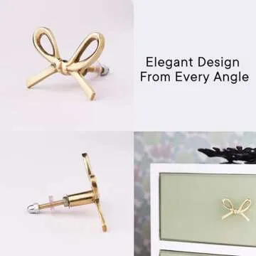Indian Shelf 6 Pieces Brass Gold Bow Drawer Knobs for Kitchen Cabinet Hardware Nursery Door Decorative Tie Kids Dresser Knobs Pulls Premium Vintage Knob