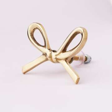 Indian Shelf 6 Pieces Brass Gold Bow Drawer Knobs for Kitchen Cabinet Hardware Nursery Door Decorative Tie Kids Dresser Knobs Pulls Premium Vintage Knob