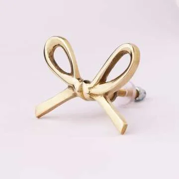 Indian Shelf 6 Pieces Brass Gold Bow Drawer Knobs for Kitchen Cabinet Hardware Nursery Door Decorative Tie Kids Dresser Knobs Pulls Premium Vintage Knob