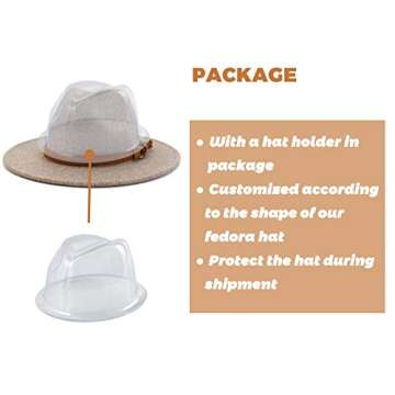 Lisianthus Womens Classic Wool Fedora with Belt Buckle Wide Brim Panama Hat A Brown Buckle-A Oatmeal