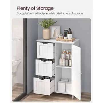 VASAGLE Bathroom Floor Storage Cabinet, Bathroom Storage Unit with 3 Drawers, 1 Adjustable Shelf, Bathroom Cabinet Freestanding , 11.8 x 23.6 x 31.5 Inches, White UBBC49WT