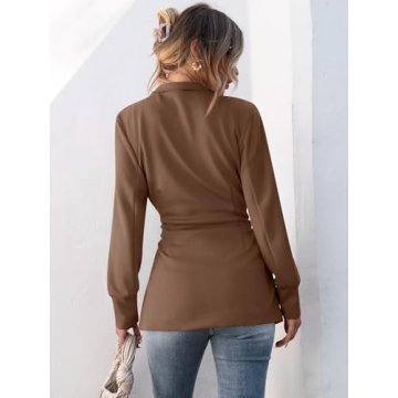 ANRABESS Womens Jacket Belted Casual Long Sleeve Wrap Trench Coat 2024 Winter Trendy Button Up Dressy Outerwear with Pockets Brown Small