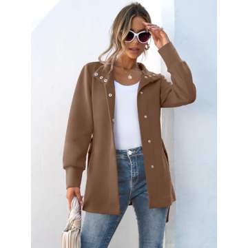 ANRABESS Womens Jacket Belted Casual Long Sleeve Wrap Trench Coat 2024 Winter Trendy Button Up Dressy Outerwear with Pockets Brown Small