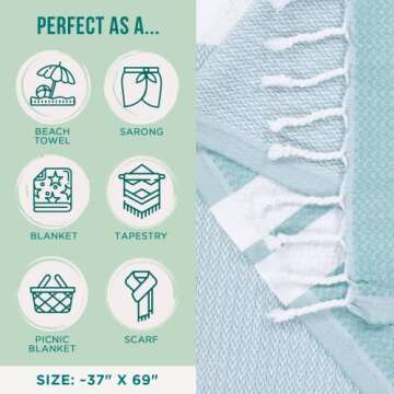 Sand Cloud Beach Towel - Sand Free - 100% Organic Turkish Cotton Yarn - Quick Dry Towel for Beach, Picnic, Blanket or Bath - As Seen on Shark Tank - The Us Mint