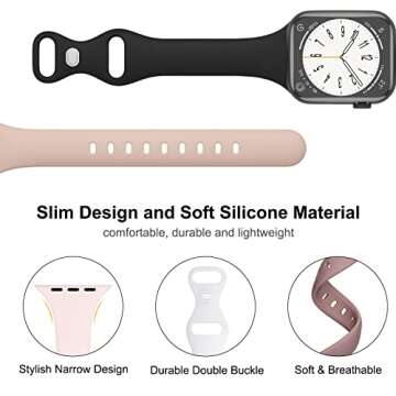 DYKEISS Sport Slim Silicone Band Compatible for Apple Watch Band 38mm 42mm 40mm 44mm, Thin Soft Narr...