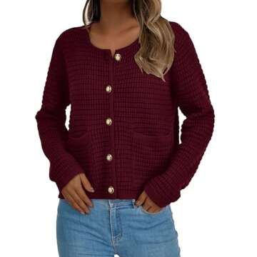 PRETTYGARDEN Women's Knit Cardigan Sweaters Fall Fashion Long Sleeve Open Front Button Down Trendy Casual Sweater Jacket (Wine Red,Medium)