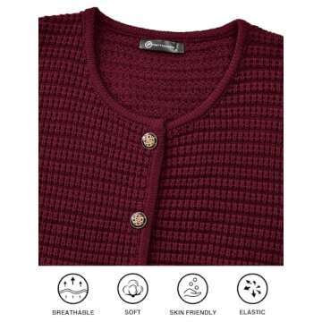 PRETTYGARDEN Women's Knit Cardigan Sweaters Fall Fashion Long Sleeve Open Front Button Down Trendy Casual Sweater Jacket (Wine Red,Medium)