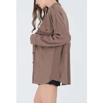 CHARTOU Vintage Banded Collar Waffle Knit Shacket for Women