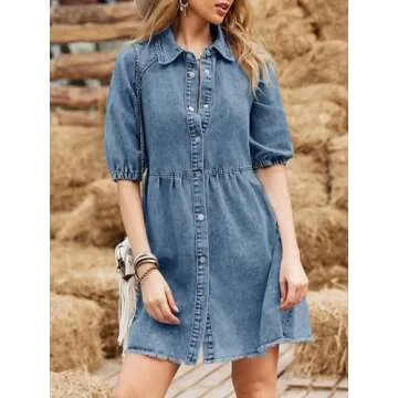 Pepochic Womens Summer Denim Dress Flowy Babydoll Style
