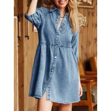 Pepochic Womens Summer Denim Dress Flowy Babydoll Style
