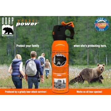 UDAP Pepper Power 12VHP Safety Orange Bear Spray Self Defense Deterrent with Hip Holster and Belt for Camping, Hiking, Fishing, Powerful Blast Pattern, 30 feet Fog Barrier, 7.9 oz