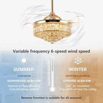 Siljoy 36 Inch Gold Fandelier Ceiling Fan with Light, Crystal Ceiling Fan with Lights and Remote, LED Dimmable Chandelier Fan with Invisible Reversible Fan Blades for Bedroom Living Room Dining Room