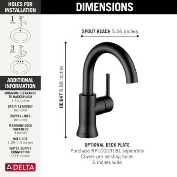 DELTA 559HA-BL-DST Trinsic Bathroom Faucet, Swivel, Matte Black