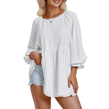 EXLURA Womens Long Sleeve Blouses Swiss Dot Babydoll Loose Fit Maternity Tops 2025 Fall Tunic Shirts...