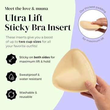 love & nuuna Double Sided Sticky Push Up Bra Inserts - Reusable Adhesive Bra with Padding - Sticky B...