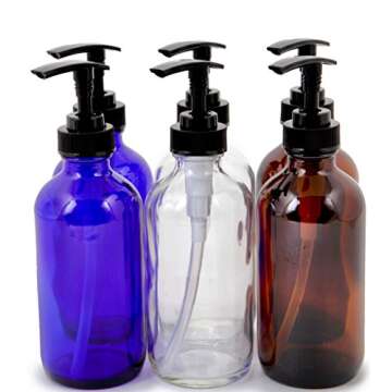 Vivaplex, 6, Large, 8 oz, Empty, Assorted Colors, Glass Bottles with Black Lotion Pumps …