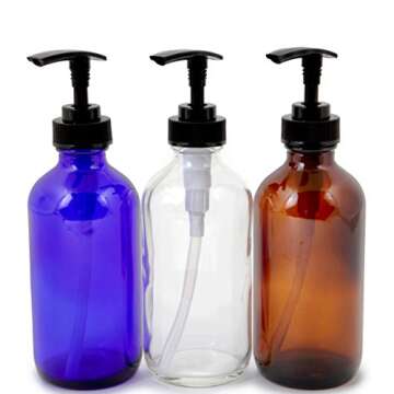 Vivaplex, 6, Large, 8 oz, Empty, Assorted Colors, Glass Bottles with Black Lotion Pumps …