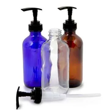 Vivaplex, 6, Large, 8 oz, Empty, Assorted Colors, Glass Bottles with Black Lotion Pumps …