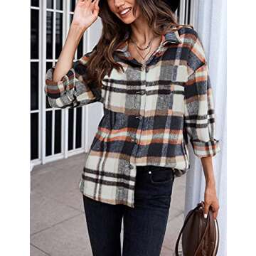 Tanming Womens Flannel Plaid Shacket Wool Blend Button Down Shirt Fall Fashion Jacket (02 Blue, XL)