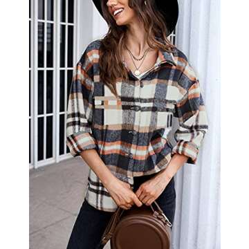 Tanming Womens Flannel Plaid Shacket Wool Blend Button Down Shirt Fall Fashion Jacket (02 Blue, XL)