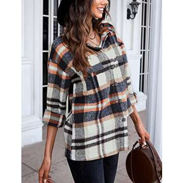 Tanming Womens Flannel Plaid Shacket Wool Blend Button Down Shirt Fall Fashion Jacket (02 Blue, XL)