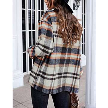 Tanming Womens Flannel Plaid Shacket Wool Blend Button Down Shirt Fall Fashion Jacket (02 Blue, XL)