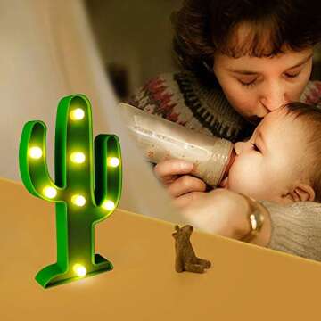 KiBlue Cactus Decor Cactus Light Cactus Party Decoration Gift Party Cute Cactus Table Lamp Battery Operated for Desk,Bedroom,Wall Decoration,Baby Shower,Kids' Room,Living Room,Home Decorations