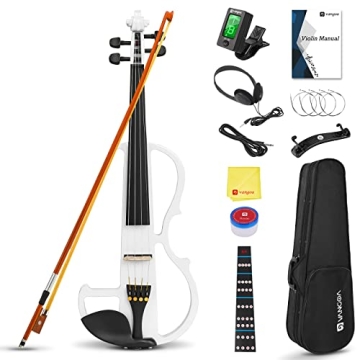 Vangoa Electric Violin 4/4 Full Size Silent Violin Set for Beginner Adults Teens, Solid Maple Wood M...