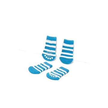 Nothing But Love Pets Toy/Small Dog Non Slip 2 Sock Packs (8 pcs) for Yorkie Pom Maltese Chihuahua (Small Plus Size, Blue, White, Striped)