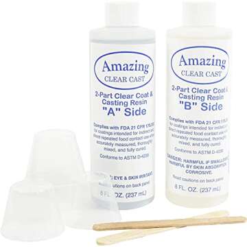 Amazing Clear Cast Bundle - Amazing Clear Cast Resin 16 Ounce, Pixiss 15 Colors Resin Tinting Mica Powders (Assorted Colors), Mixing Sticks, Silicone Measuring Cups, Gloves, Pipettes