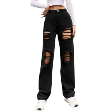 Genleck Women Loose Ripped Boyfriend Jeans High Waist Baggy Denim Pants Distressed Wide Leg Y2K Mom ...