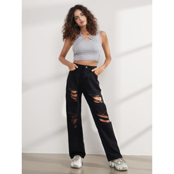 Genleck Loose Ripped Boyfriend Jeans for Women
