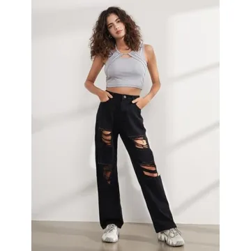 Genleck Loose Ripped Boyfriend Jeans for Women