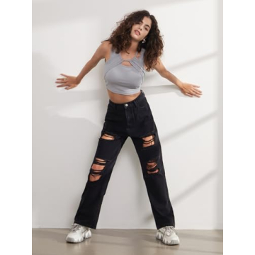 Genleck Loose Ripped Boyfriend Jeans for Women